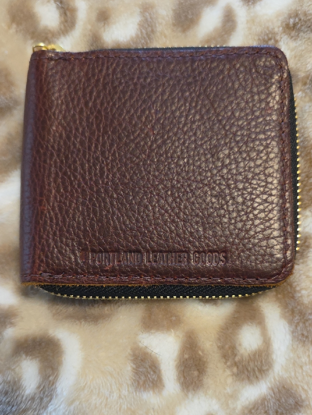 Portland Leather Brown Pebbled Zip Wallet with Gold Zipper